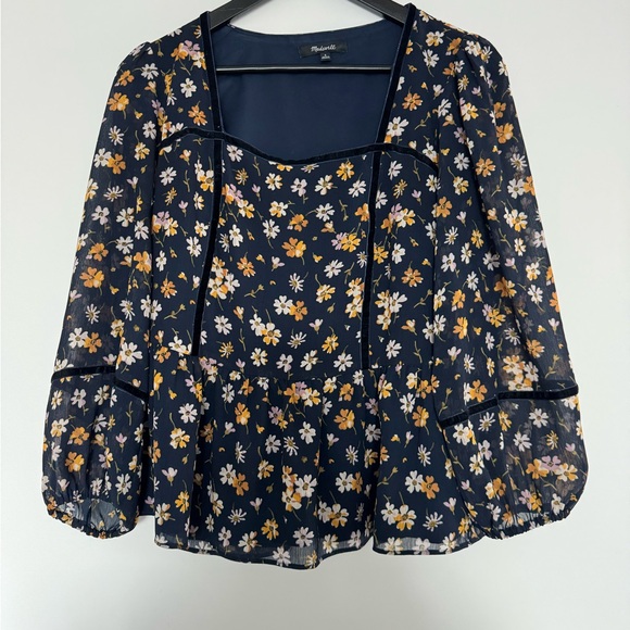 Madewell Velvet-Trimmed Square-Neck Top in Petal Party - Picture 7 of 9